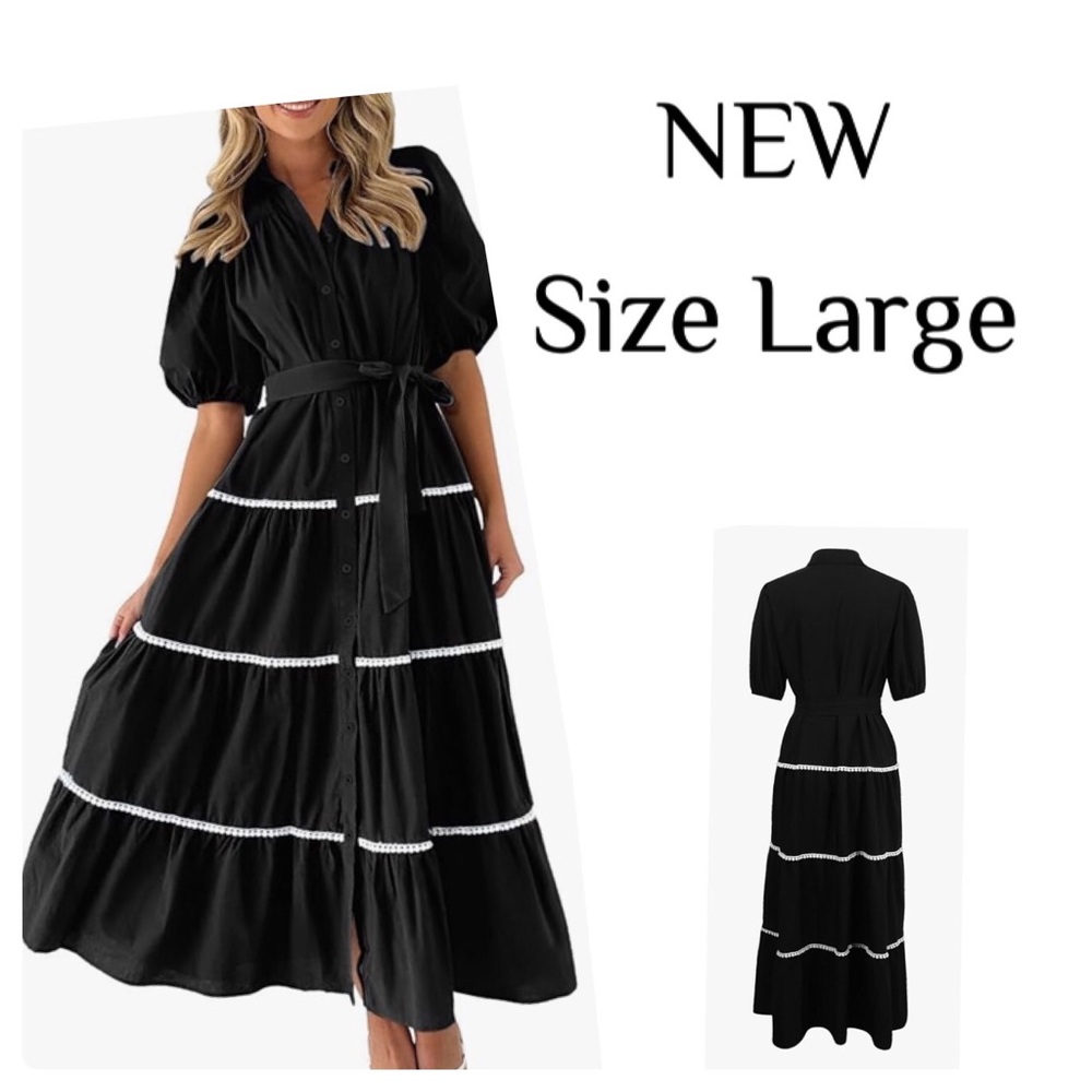 NEW Boho Black Button down Maxi Dress Size Large